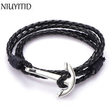 Man Anchor Bracelet PU Leather Wristband Charm Braclet Male Jewelry