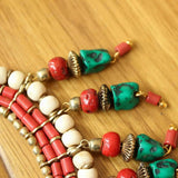 NK151 Nepal Brass Metal Coral Turquoises Charm Necklace