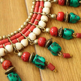 NK151 Nepal Brass Metal Coral Turquoises Charm Necklace