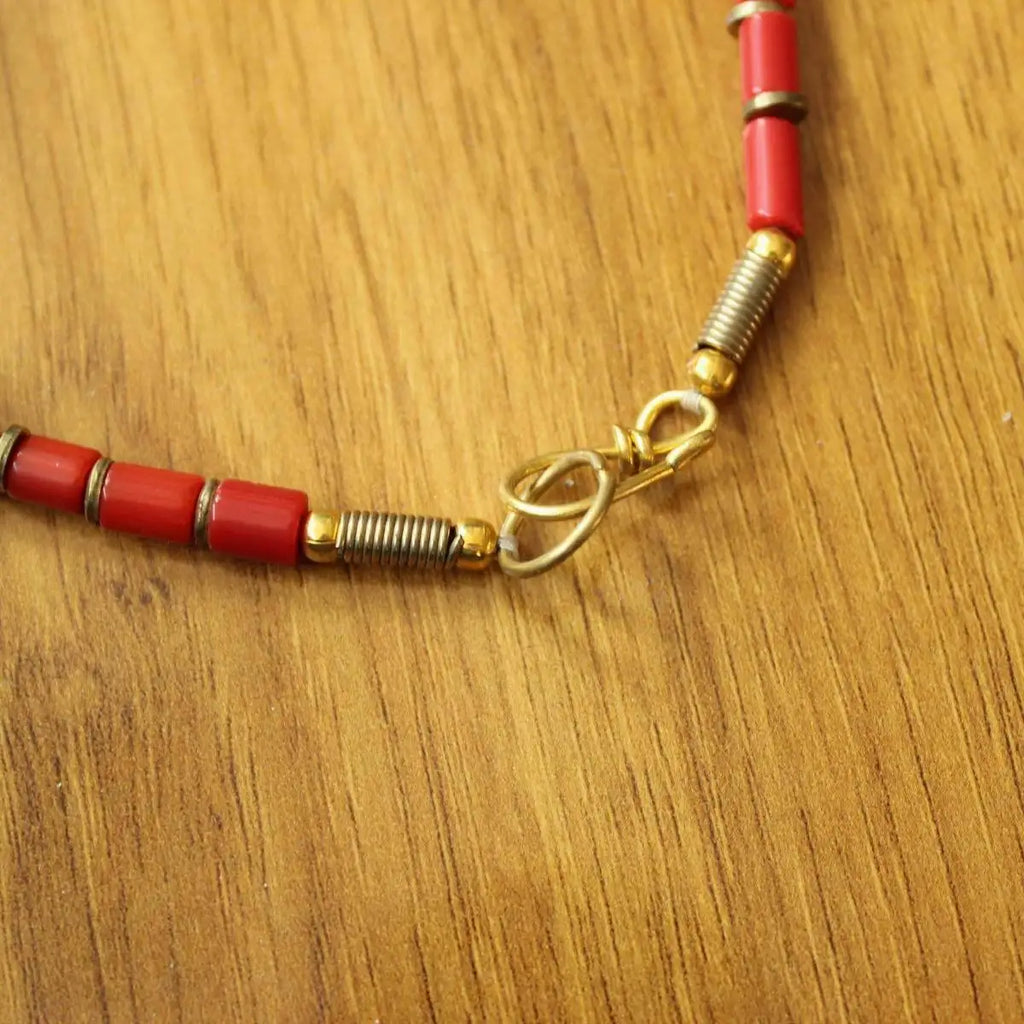 NK151 Nepal Brass Metal Coral Turquoises Charm Necklace