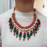NK151 Nepal Brass Metal Coral Turquoises Charm Necklace