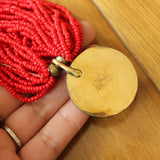 Tibetan Nepal Jewelry Red Coral Beads Brass Pendant Necklace