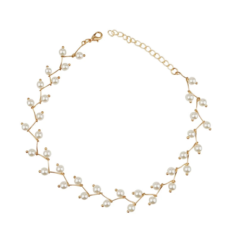 Elegant Simulated Pearl Beads Choker Necklace For Women