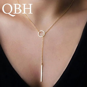 NK547 Punk Women Jewelry Minimalist Dainty Round Circle Bar Pendant Necklace