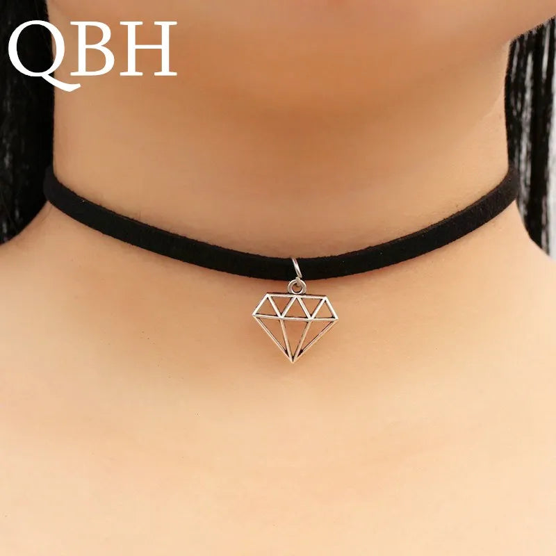 NK960 Gothic Men Collares Bijoux Punk Dimensional Triangle Leather Velvet Chain