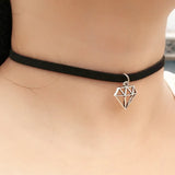 NK960 Gothic Men Collares Bijoux Punk Dimensional Triangle Leather Velvet Chain