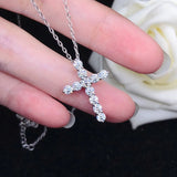 D Moissanite Cross Pendant Necklace 925 Sterling Silver Christian Diamond Chain