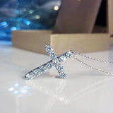 D Moissanite Cross Pendant Necklace 925 Sterling Silver Christian Diamond Chain