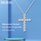 D Moissanite Cross Pendant Necklace 925 Sterling Silver Christian Diamond Chain