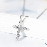 D Moissanite Cross Pendant Necklace 925 Sterling Silver Christian Diamond Chain