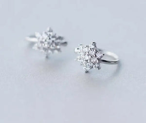 925 Sterling Silver Snowflake Clip Earrings with Crystals CZ Stone Set