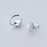 925 Sterling Silver Snowflake Clip Earrings with Crystals CZ Stone Set