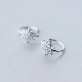 925 Sterling Silver Snowflake Clip Earrings with Crystals CZ Stone Set