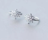 925 Sterling Silver Snowflake Clip Earrings with Crystals CZ Stone Set