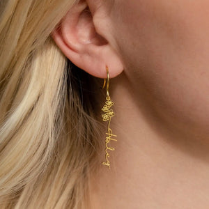Personalized Birth Flower Name Earrings for Women