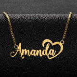 Heart Name Necklace Personalized Stainless Steel Box Chain Mother's Gift