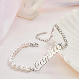 Personalized Name Bracelet with Pearl Chain Women's Jewelry Gift