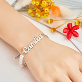 Personalized Name Bracelet with Pearl Chain Women's Jewelry Gift