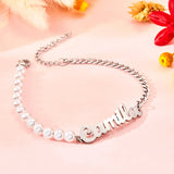Personalized Name Bracelet with Pearl Chain Women's Jewelry Gift