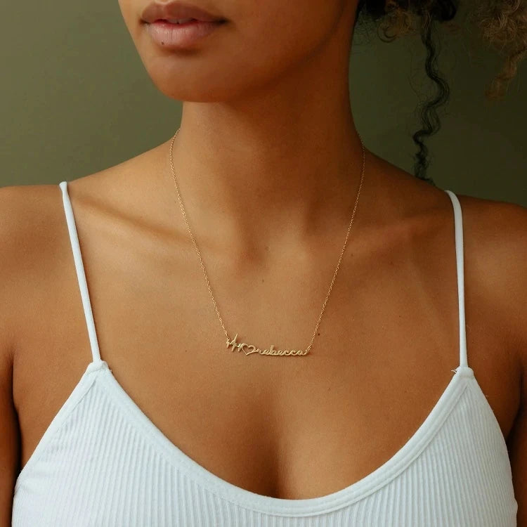 NOKMIT Name Necklace Stainless Steel Chain Personalized Letters Heart Necklace
