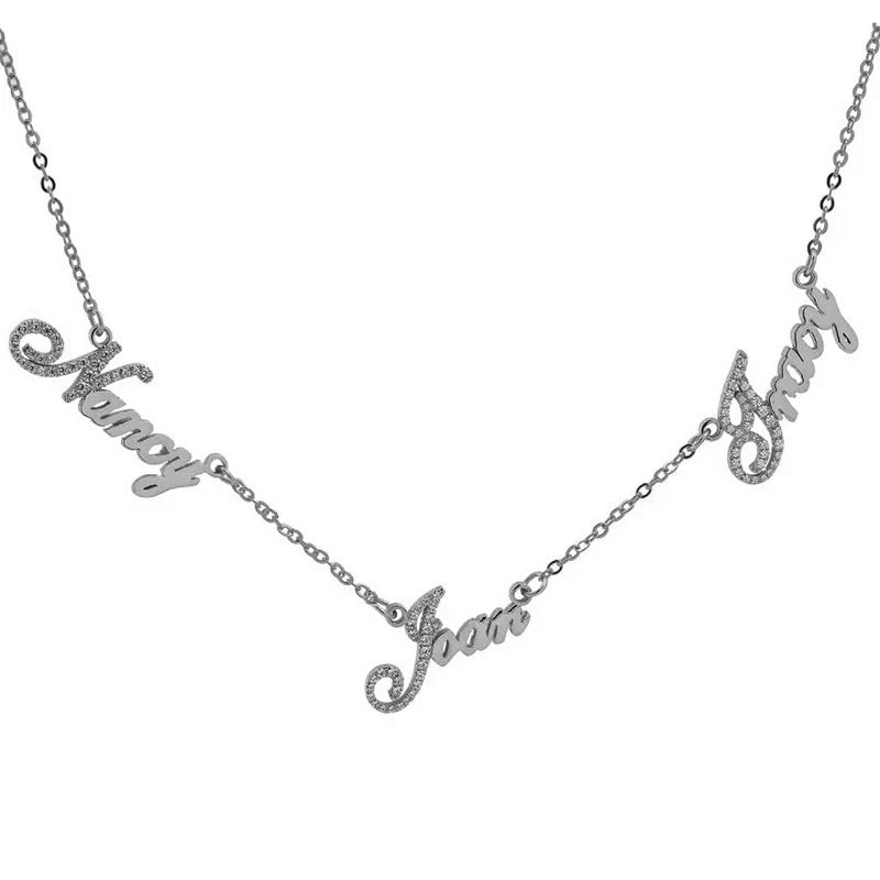 Name Necklace With Crystal Stainless Steel Personalized Multiple Name Necklace