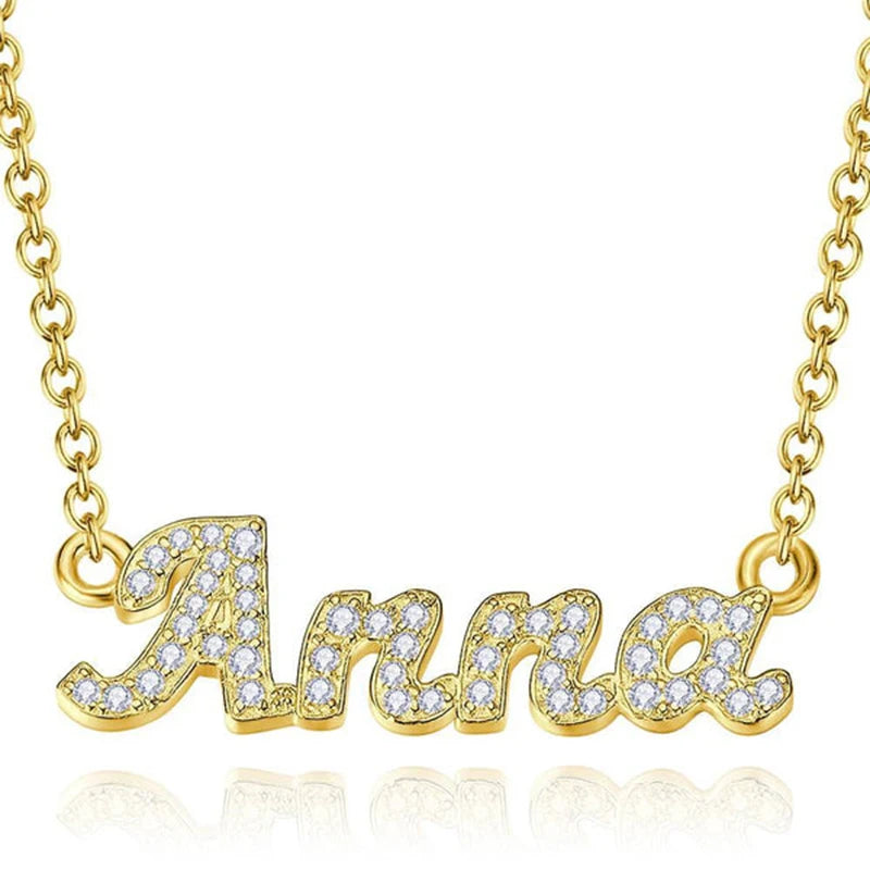 Personalized Diamond Name Necklace Stainless Steel Pendant
