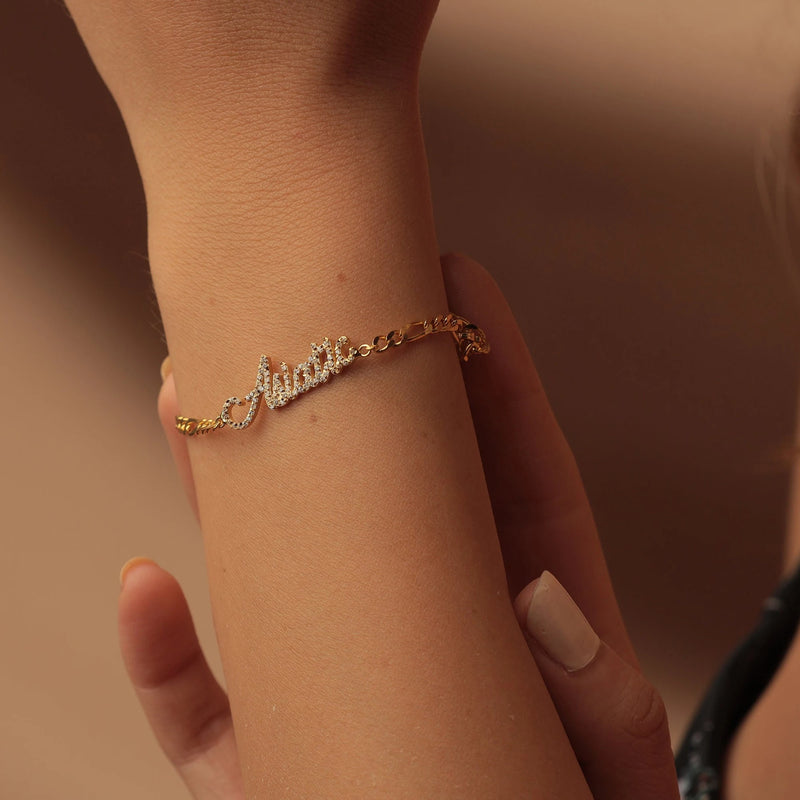 Personalized Pave Diamond Name Bracelet For Women