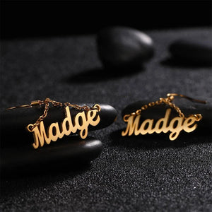 Personality Dangle Name Earrings Stainless Steel Rose Chain Nameplate Jewelry