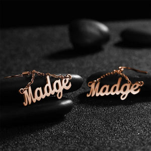 Personality Dangle Name Earrings Stainless Steel Rose Chain Nameplate Jewelry