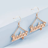 Personality Dangle Name Earrings Stainless Steel Rose Chain Nameplate Jewelry