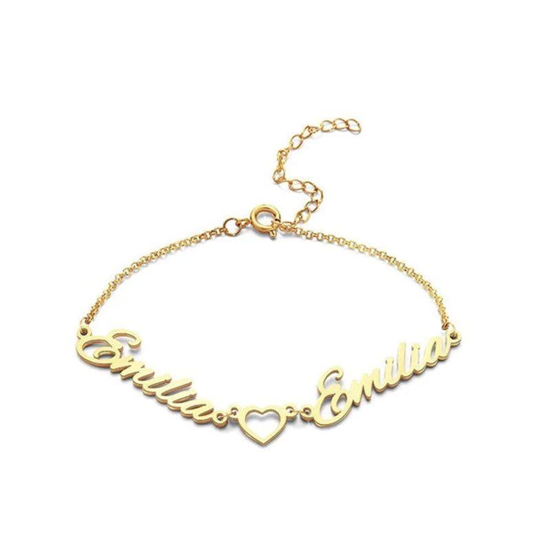 Custom Heart Anklet Personalized Name Bracelet 18K Plated