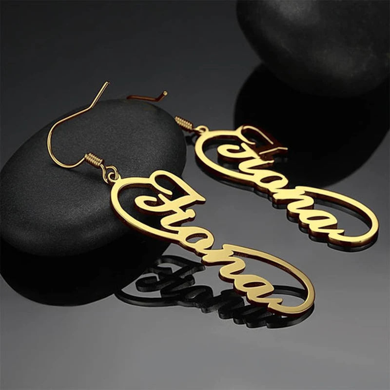 Stainless Steel Name Drop Earrings Personalized Letters Chain Jewelry