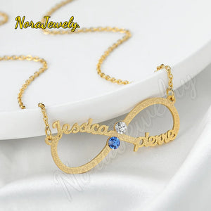 Frosted Infinity Name Necklace with Birthstone Pendant
