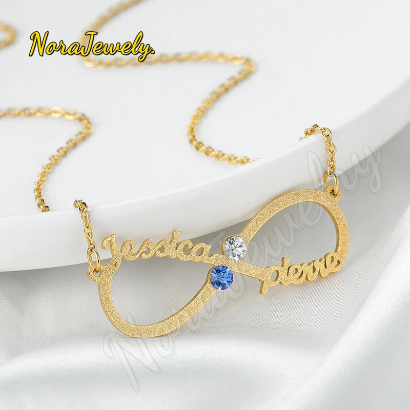 Frosted Infinity Name Necklace with Birthstone Pendant