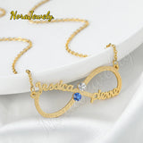Frosted Infinity Name Necklace with Birthstone Pendant