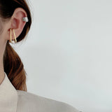 Hollow Rectangle Geometric Ear Clips for Women Girls Pearls Earrings