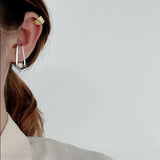 Hollow Rectangle Geometric Ear Clips for Women Girls Pearls Earrings