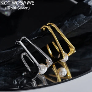 Hollow Rectangle Geometric Ear Clips for Women Girls Pearls Earrings