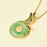 Natural Jadeite Peacock Pendant Necklace Enamel Phoenix Jewelry 925 Silver