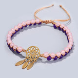 Amethysts RoseQuartz Hand Braided Double Layers Stone Bead Bracelet