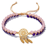 Amethysts RoseQuartz Hand Braided Double Layers Stone Bead Bracelet