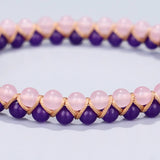 Amethysts RoseQuartz Hand Braided Double Layers Stone Bead Bracelet