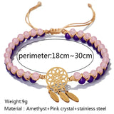 Amethysts RoseQuartz Hand Braided Double Layers Stone Bead Bracelet