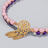 Amethysts RoseQuartz Hand Braided Double Layers Stone Bead Bracelet