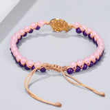 Amethysts RoseQuartz Hand Braided Double Layers Stone Bead Bracelet