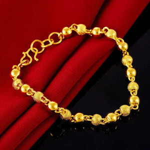 24k Gilded Buddha Bead Hollow 6mm Bracelet for Women's Wedding