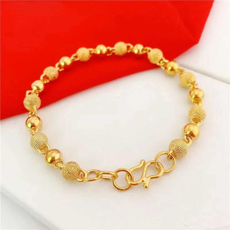 24k Gilded Buddha Bead Hollow 6mm Bracelet for Women's Wedding