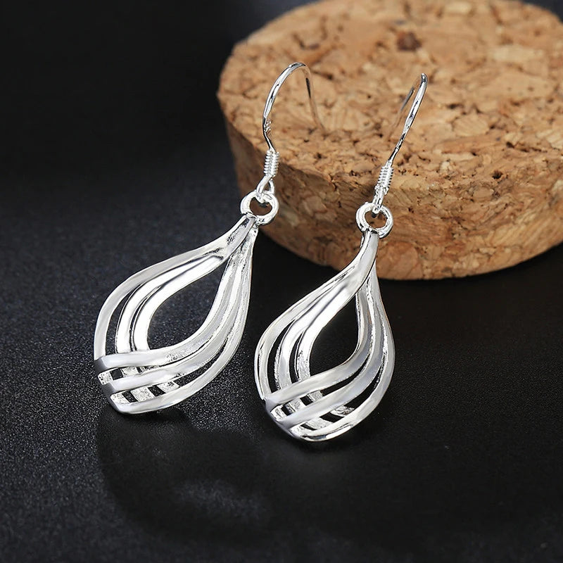 925 Silver Twist Wave Line Drop Earrings For Women