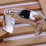 925 Stamped Silver Solid Bangle Cuff Bracelet Jewelry