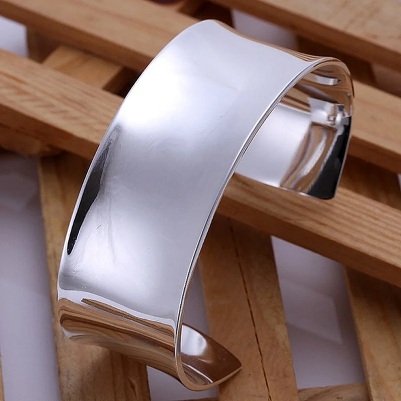 925 Stamped Silver Solid Bangle Cuff Bracelet Jewelry